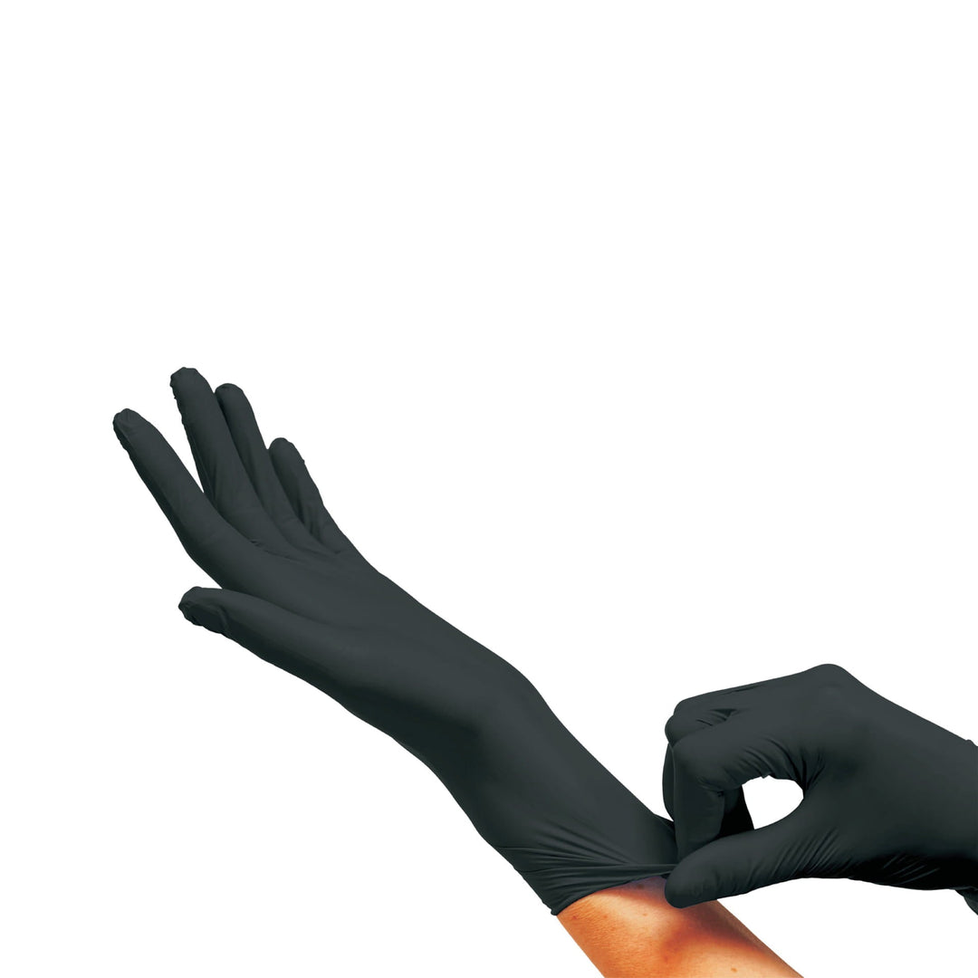 Clara Black Nitrile Powder Free Disposable Gloves Heavy Duty Textured 5.5g 100 PCS XS