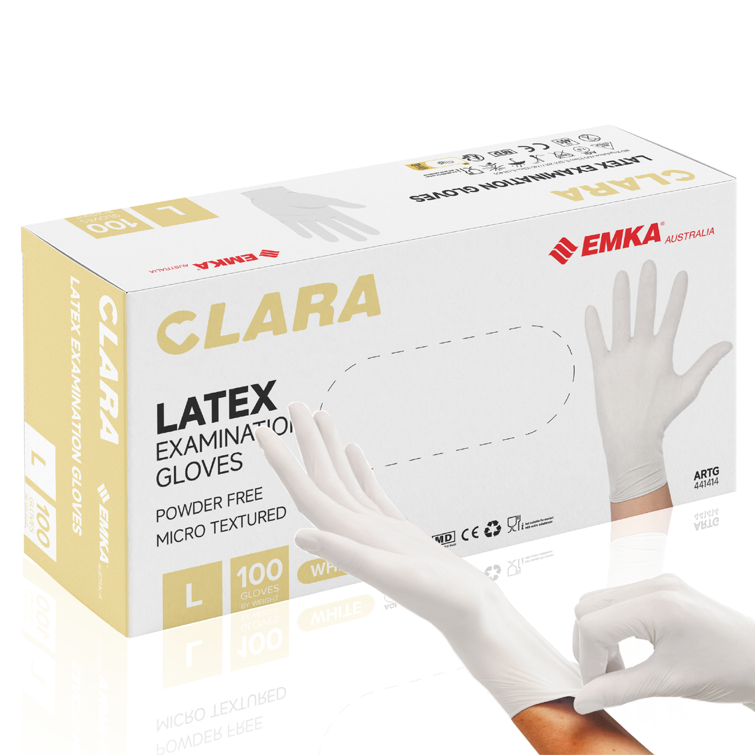 Clara Creamy White Latex Powder Free Disposable Gloves Micro Textured 5.7g 100 PCS L