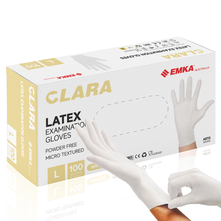 Clara Creamy White Latex Powder Free Disposable Gloves Micro Textured 5.7g 100 PCS L