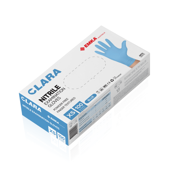 Clara Blue Nitrile Powder Free Disposable Gloves Finger Textured 3.0g 100 PCS XS