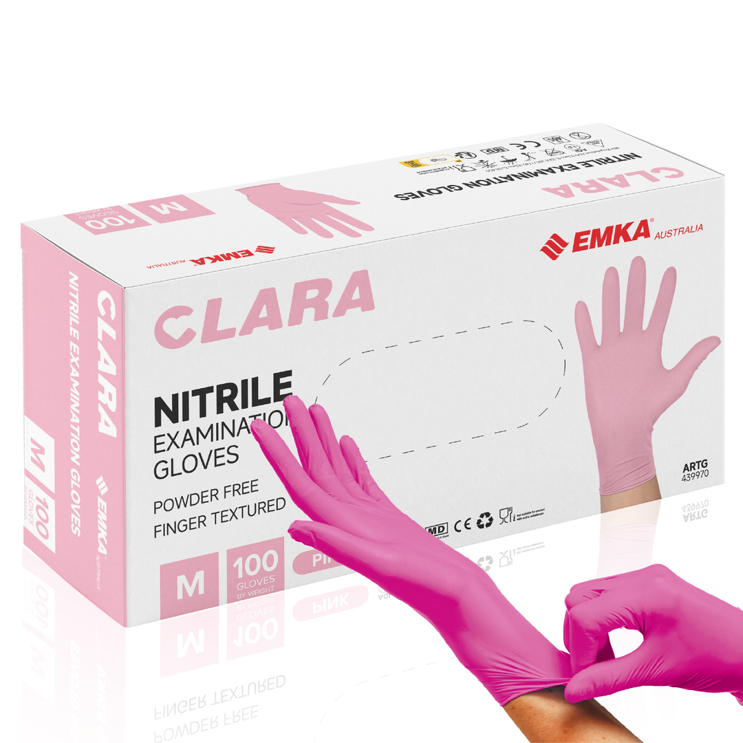 Clara Pink Nitrile Powder Free Disposable Gloves Finger Textured 3.4g 100 PCS M