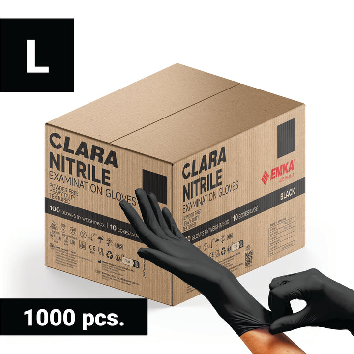 10x 100 PCS Black Nitrile Disposable Gloves Powder Free Heavy Duty Clara L Carton 1000 PCS