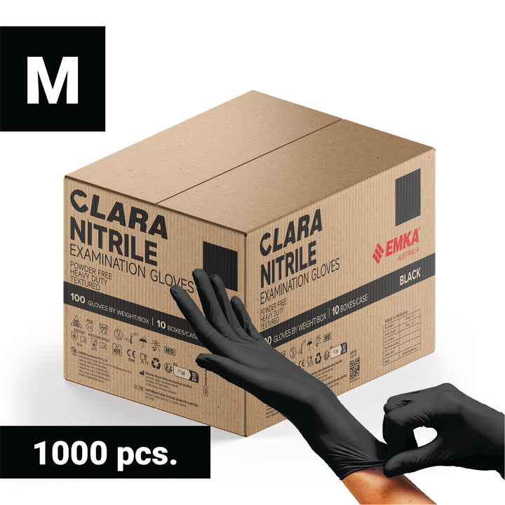 Black Nitrile Clara Powder Free Heavy Duty Disposable Gloves M 10x Boxes Bundle